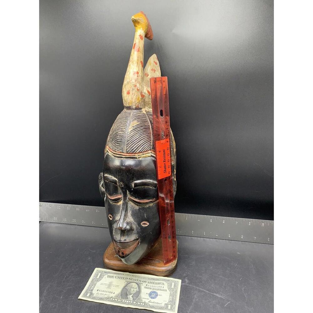 Vtg African Ethnic Carved Wood Tribal Ceremonial Mask Art Sculpture Bird Chicken - Picture 8 of 12